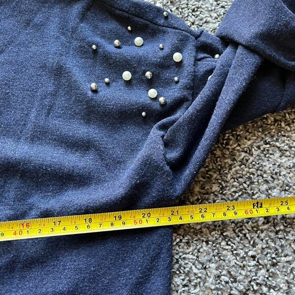 INC International Blouse Womens XL Navy Blue Pearl Embellished Long Sleeve Shirt - Picture 6 of 7